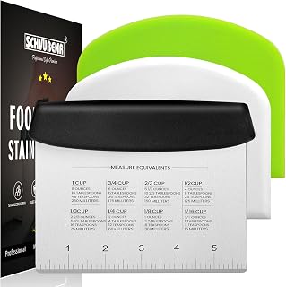 SCHVUBENR 3-Piece Dough Scraper Set: Stainless Steel Bench Cutter with Scale & 2 Flexible Bowl Scrapers for Bread, Pizza, Pastry, Cake