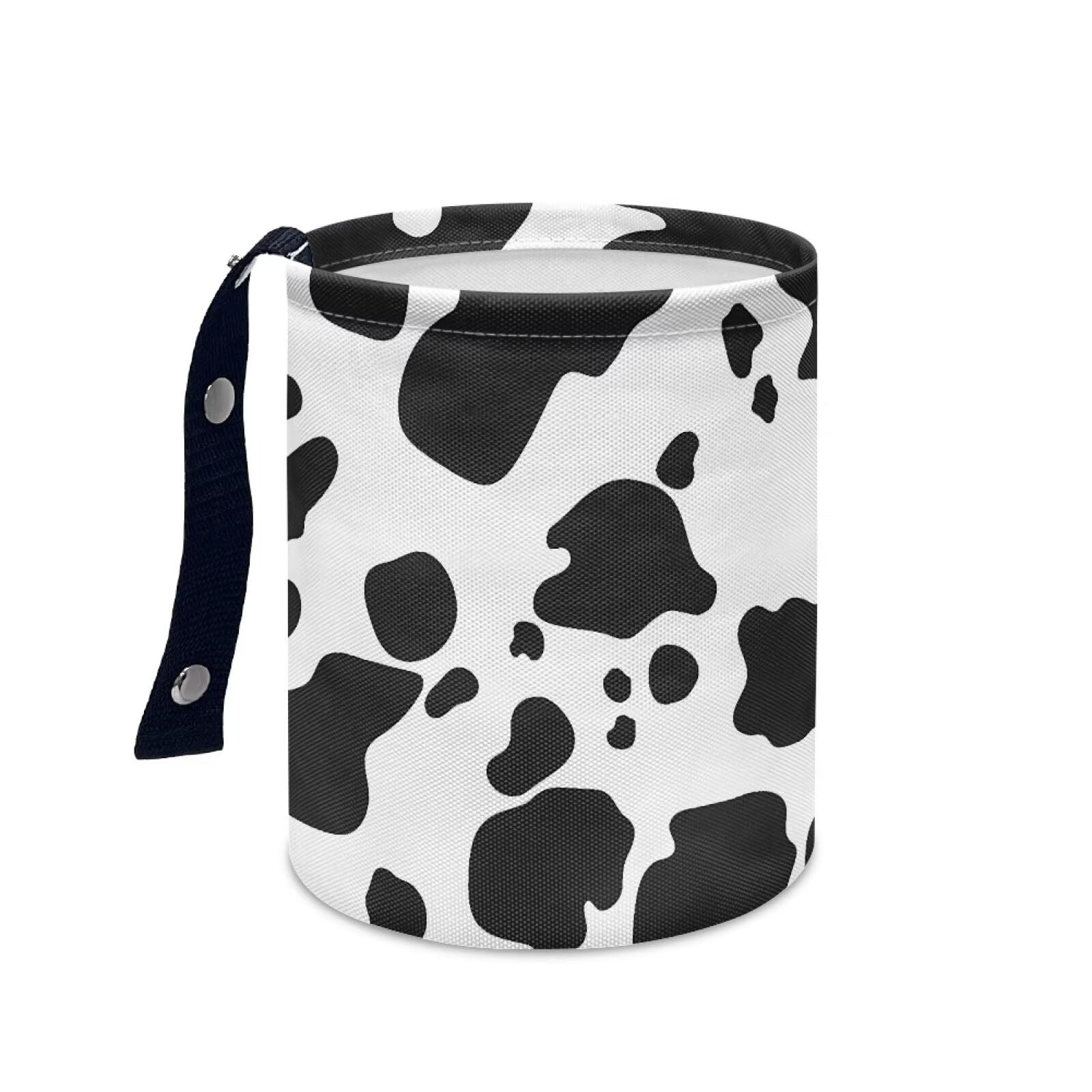 Papelera para coche con estampado de vaca Darisoco, ideal para el suelo del asiento trasero o reposacabezas colgante, accesorios para el interior del coche, artículos esenciales para viajes por carretera.