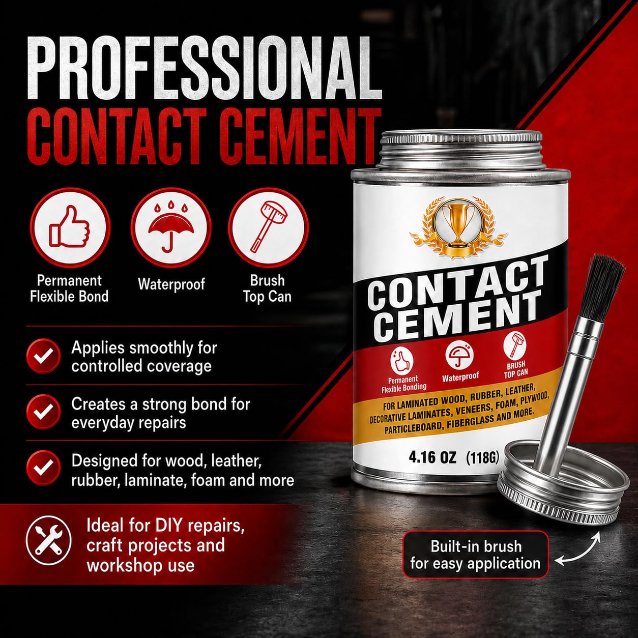 Contact Cement Adhesive, Neoprene Rubber Cement with Brush for Repairs
