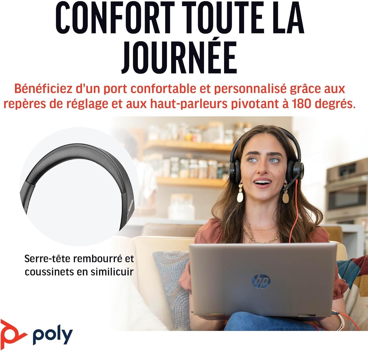 Micro-casque filaire haut de gamme Poly Blackwire 8225 – Annulation active du bruit – Son binaural hi-fi - Connexion à un PC/Mac - Certifié Microsoft Teams