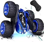 Tecnock Voitures de télécommande pour enfants, 2.4GHz RC Voiture avec charge facile type-C, 4WD Double face 360° Rotations et flips RC Voiture Stunt, Cadeau jouets pour les garçons et les filles, Bleu