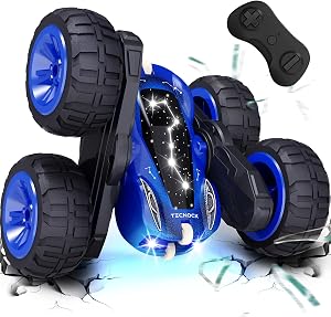 Tecnock Remote Control Cars for Kids, 2.4GHz RC Car with Type-C Easy Charging, 4WD Double Sided 360° Rotates and Flips RC Stunt Car, Toys Gift for Boys and Girls,Blue