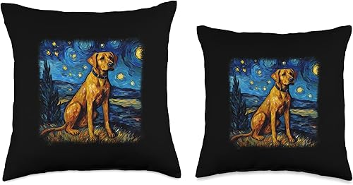 Miniatura 3 de Dog in Starry Night Van Gogh Rhodesian Ridgeback - Almohada (18 x 18 pulgadas), multicolor