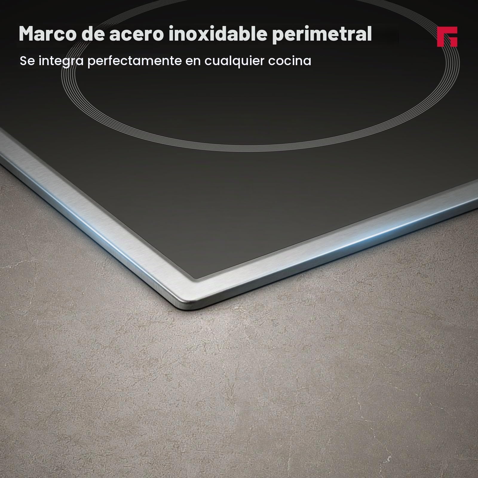 GASLAND CH775BF20B Placa Vitrocerámica Independiente, placa de cocción empotrada de 77 cm con marco de acero inoxidable, 5 zonas de cocción, zona de cocción múltiple, control deslizante, 8200 W