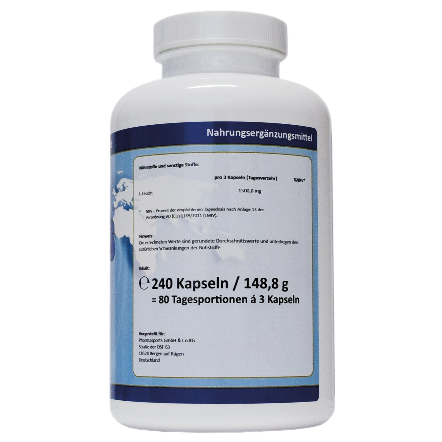 L-Leucin 3000 mg pro Dosis - 240 Kapseln - essenzielle Aminosäure