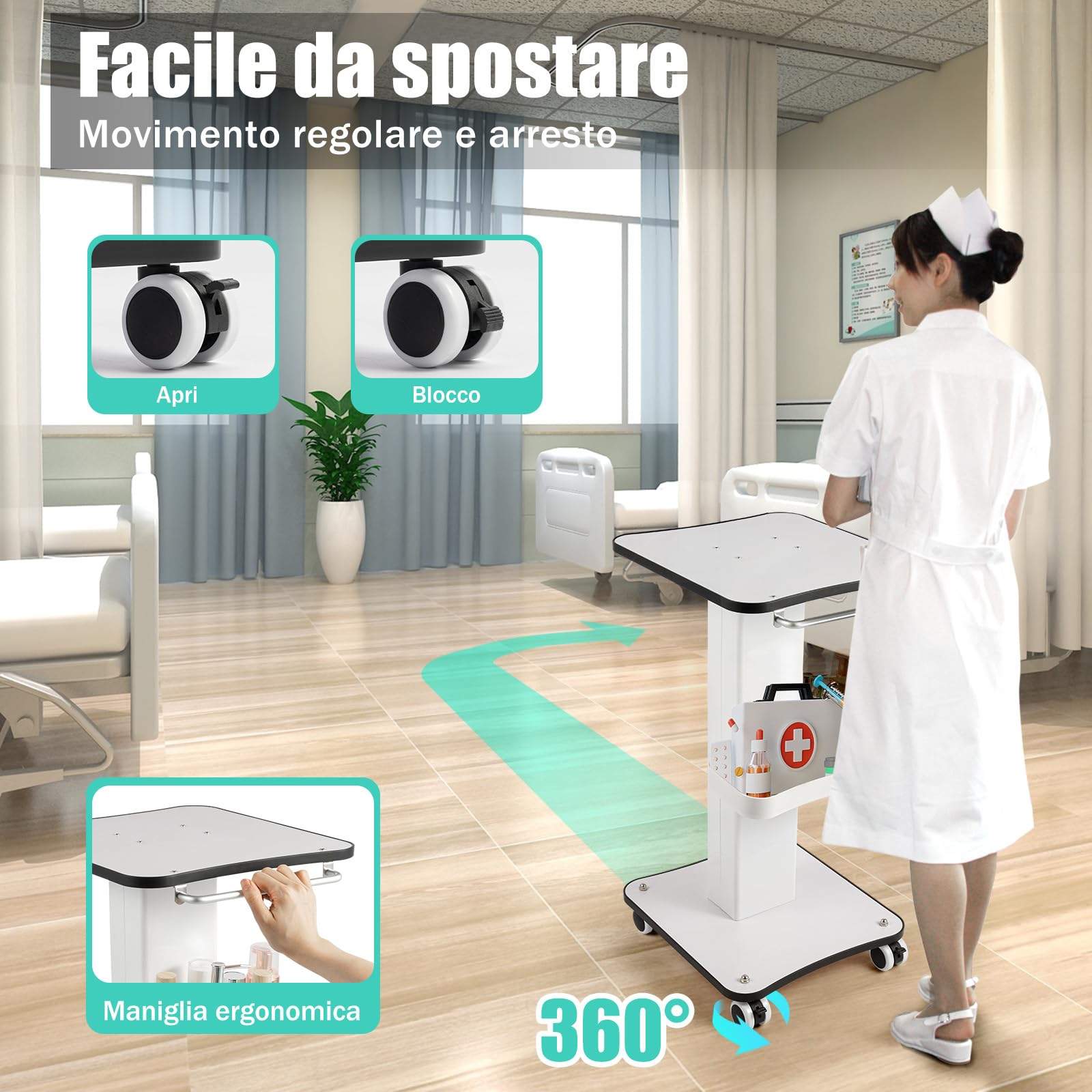 Beauty Salon Trolley portatile con vano portaoggetti e ruota del freno spa salone barbiere carrello per parrucchieri salone di bellezza, spa, carro medico, carrello multifunzione