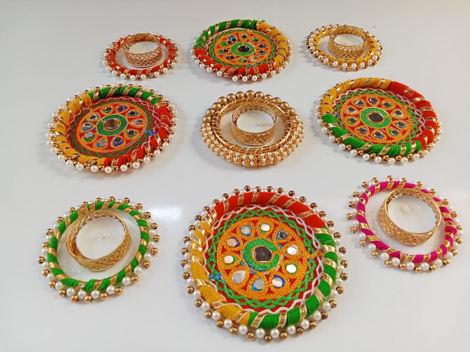 Handmade Decorative Multicolor Tealight Candle Holder Stand Set of 14 - Decoration Items for Home Decor Diyas Indoor Outdoor Diwali Rangoli,Office Gifting,-image-32
