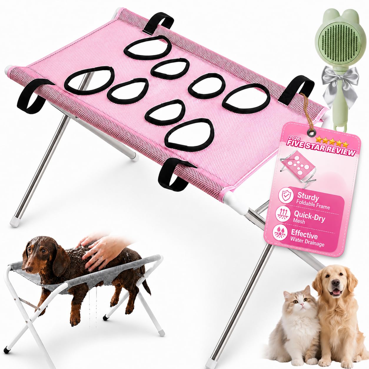 Pet Grooming Hammock Stand With Stable Stainless Steel Frame & Quick-Dry Mesh, Dog Bath Hammock For Cats And Small Dogs Up To 20 Kg, For Nail Trimming, Paw Cleaning And Bathing (#04)