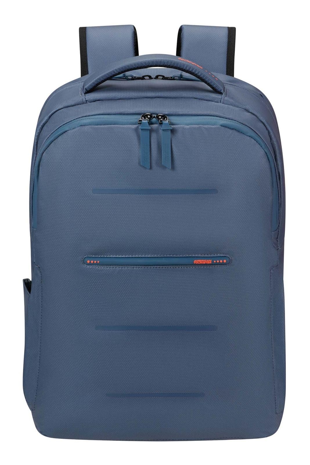 American Tourister Urban Groove UG11 - Laptop-Rucksack 15.6″ (50 cm) – Business & Schulrucksack mit USB-Anschluss, RFID-Kartenfach, Reflektierende Regenhülle, 23L – Blau/Orange (Navy/Orange)
