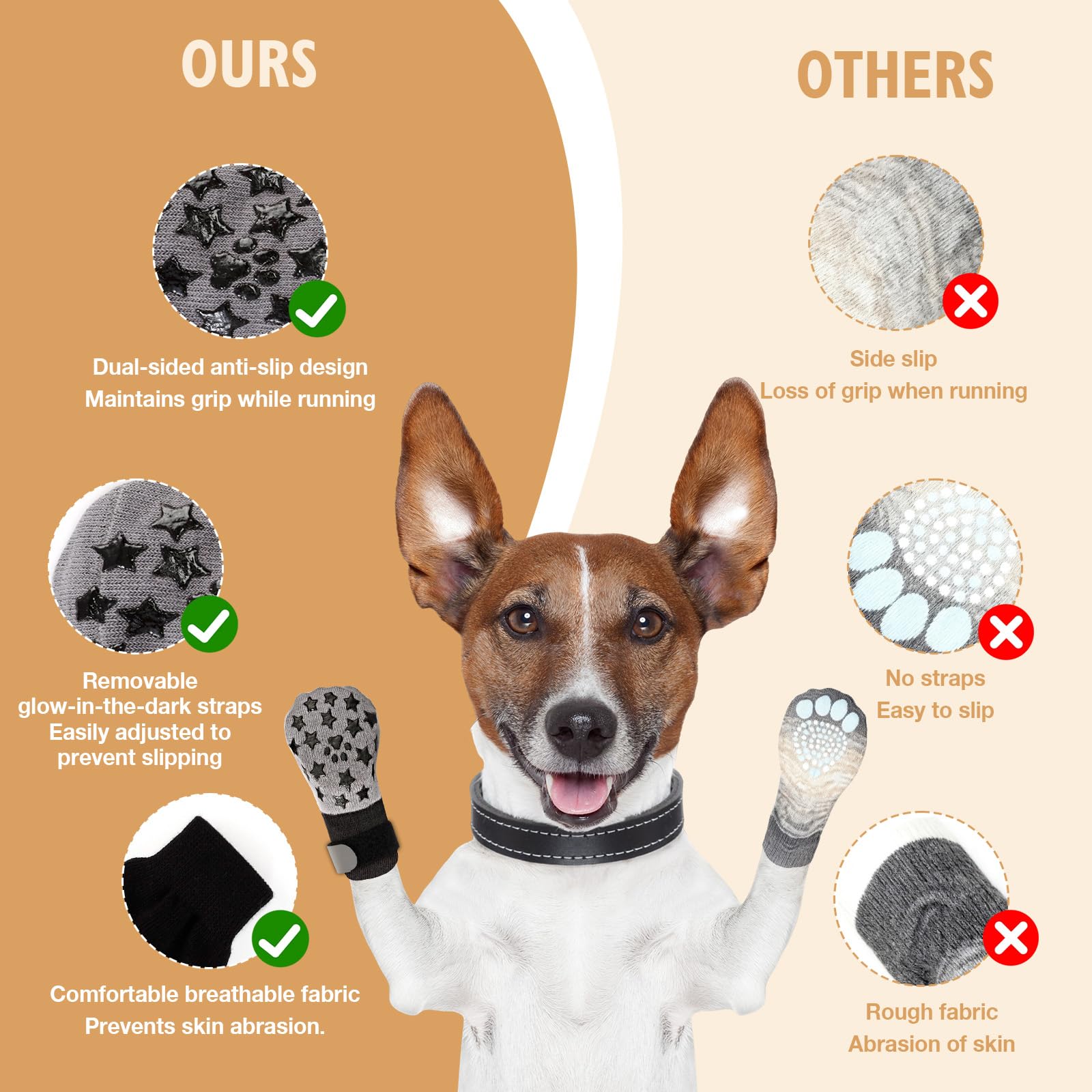 VINATO Calzini per Cani Antiscivolo - Set di 4 Protezioni per Zampe per Taglie Medie, Grandi e Anziani - con Bande Riflettenti Regolabili - Ideale per Interni ed Esterni, Taglia L