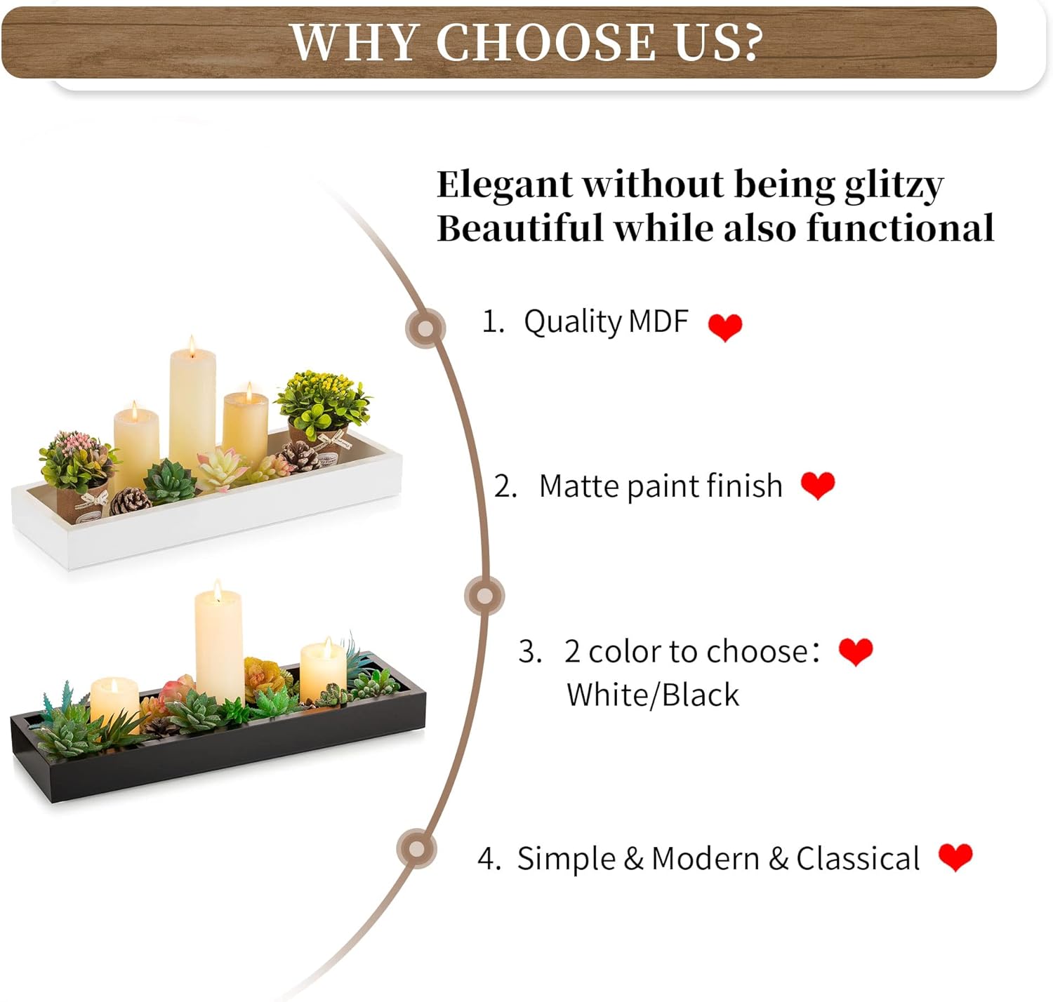 Hanobe Rectangular Long Narrow Tray: Black Decorative Rectangular Candle Holder Centerpiece Tray Decor Serving Tray No Handle for Dining Table Coffee Bar Living Room Home Decor - Image 8