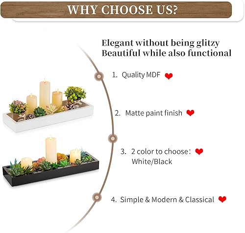 Vista 7 de Hanobe Bandeja rectangular larga y estrecha: portavelas rectangular decorativo negro, bandeja de centro de mesa, bandeja de servir sin asa para mesa