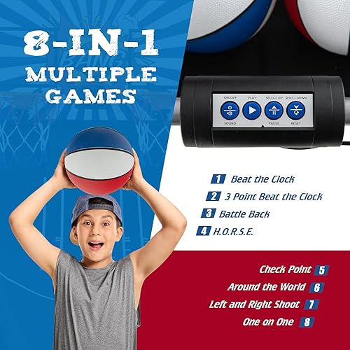 Miniatura 3 de Giantex Juego de arcade de baloncesto electrónico de doble disparo con 8 modos de juego, 4 bolas, 2 aros, bomba de aire, marcador LCD para adultos y