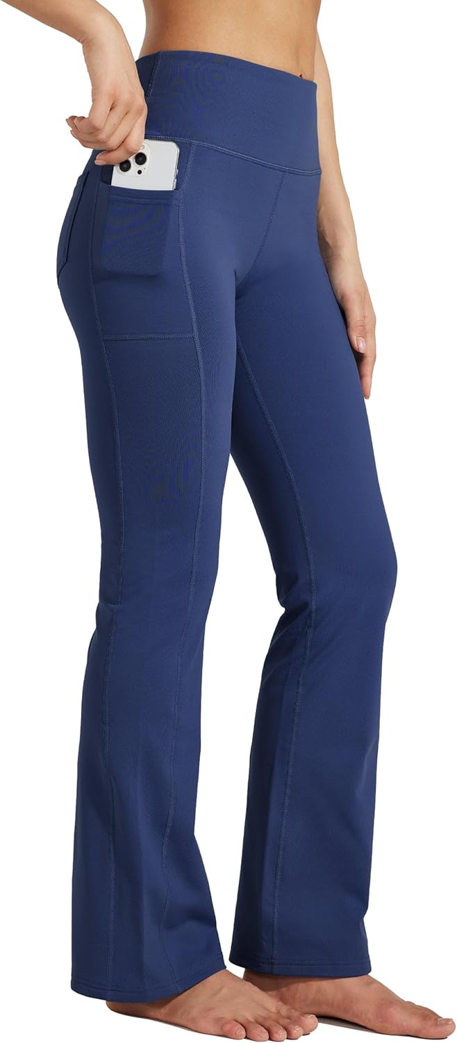 Willit Women's Fleece Lined Pants Yoga Bootcut Thermal Winter Pants High Waisted Flare Leggings Water Resistant
