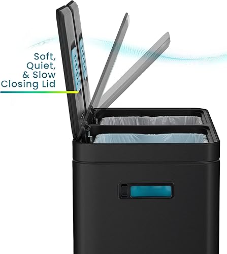 Miniatura 4 de Home Zone Living Bote de basura doble de 16 galones para reciclaje y basura con control de olores CleanAura, capacidad total de 60 litros, negro mate