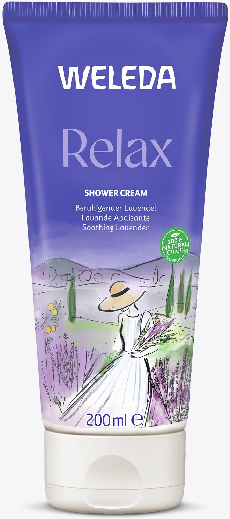 WELEDA Bio Relax Duschgel vegan - Naturkosmetik Aroma Shower Duschseife für Frauen & Männer mit Lavendel / Bergamotte Duft, Natürliche Hautpflege Dusche zur Reinigung von Gesicht & Körper (1x 200ml)