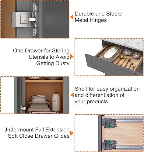 Miniatura 4 de Gabinetes de Base de Cocina LOVMOR, Gabinete de Almacenamiento Lateral, Gabinete de Entrada con 1 Cajón y Estante Ajustable, 21 Pulgadas de Ancho X