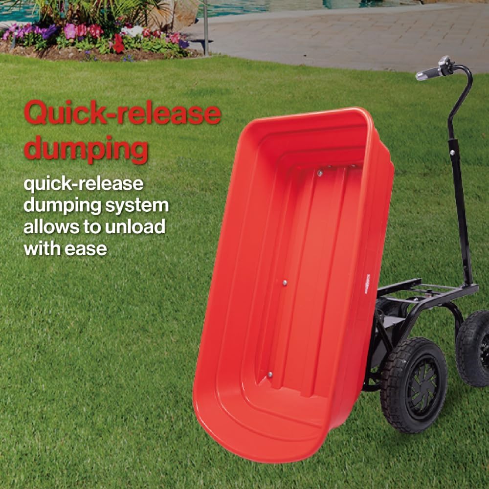 Four-Wheeled Steel Electric Cart 24V 180W Lead-Acid Battery 264 lbs (120 Kg) 75L Electric Garden Cart Plastic Pot Capacity 2.6 Cu.ft. Electric Wheelbarrow with 10'' Pneumatic Tires