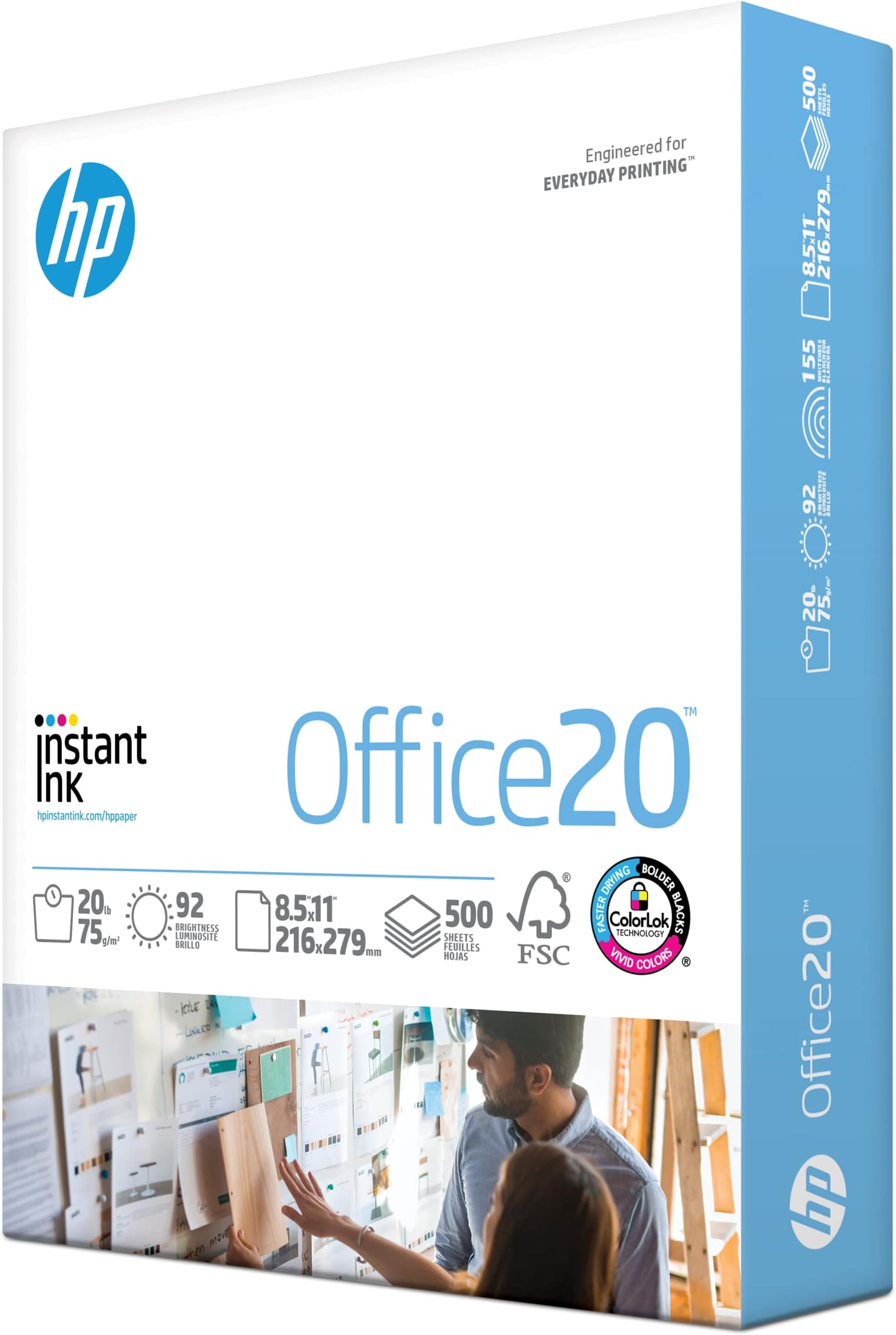 HP Printer Paper | 8.5x11 Paper |Office 20 lb | 1 Ream - 500 Sheets | 92 Bright | Made in USA - FSC Certified | 112150R