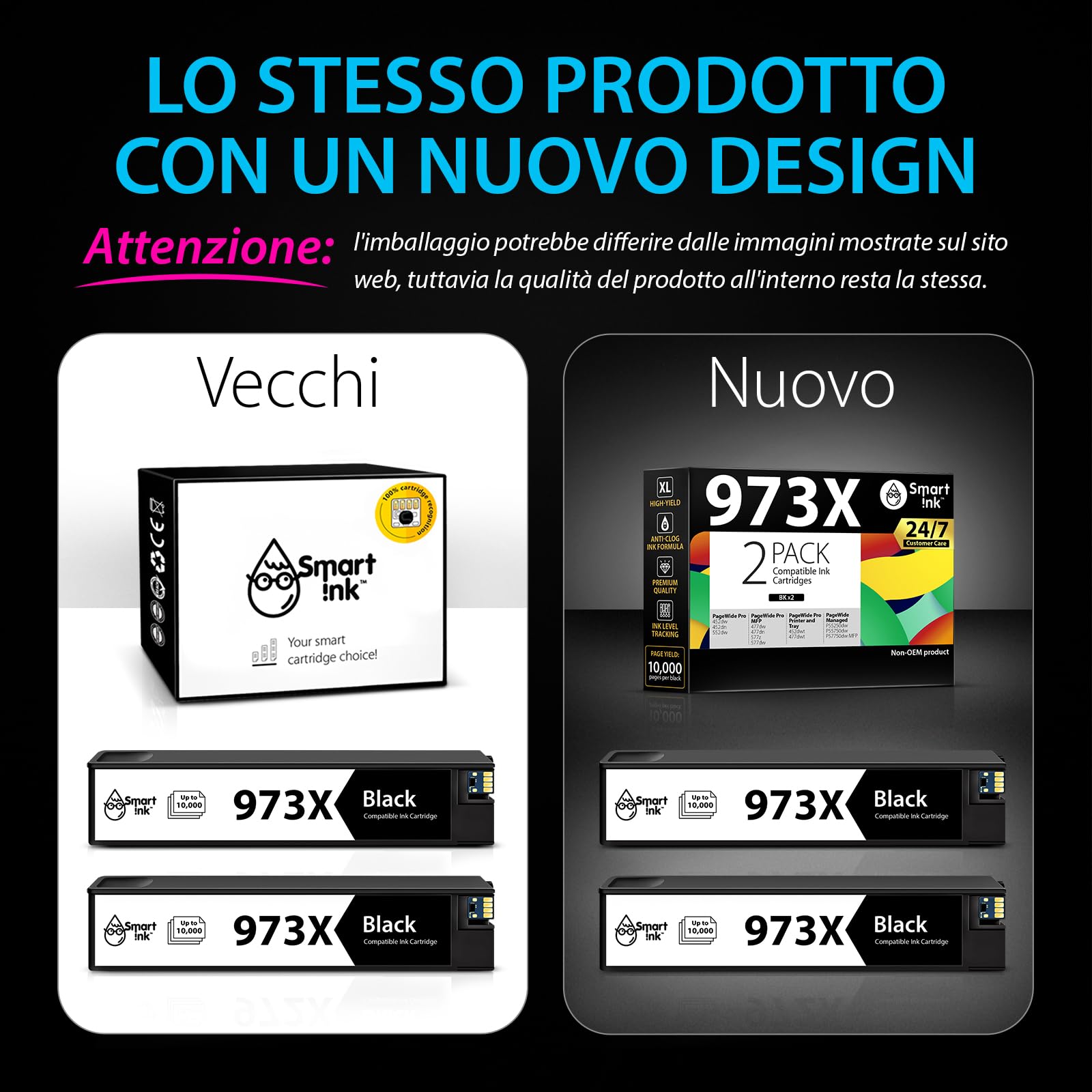 Smart Ink Cartuccia d'inchiostro Compatibile In sostituzione di HP 973X 973 (Nero 2 Multipack) per la ricarica delle stampanti PageWide Pro 477dw 577dw 452dw 477dn 452dn 577z 552dw P55250dw