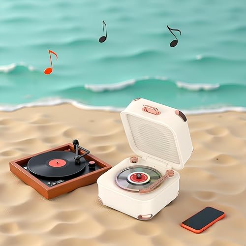 Miniatura 2 de Altavoz portátil Bluetooth 5.3, estilo tocadiscos vintage con luces RGB, TWS inalámbrico, AUX/USB para tocadiscos y PC, compacto para viajes, hogar,