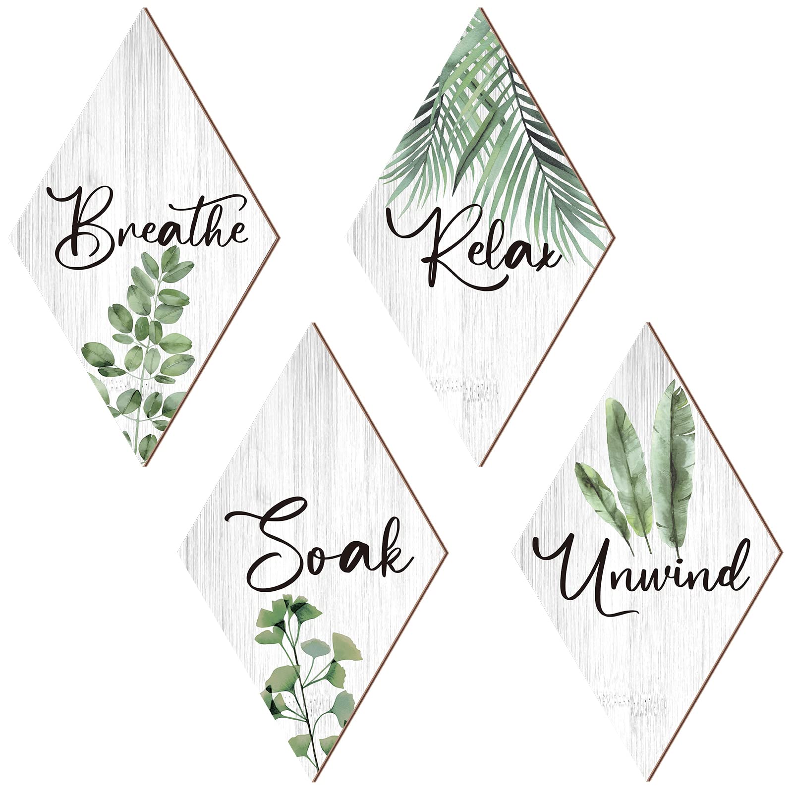 Jetec 4 Pcs Bathroom Decor Wall Art Relax Soak Unwind Breathe Wooden Sign Hanging Bathroom Decor for Bedroom Living Room Office Farmhouse Decorations (Farmhouse)