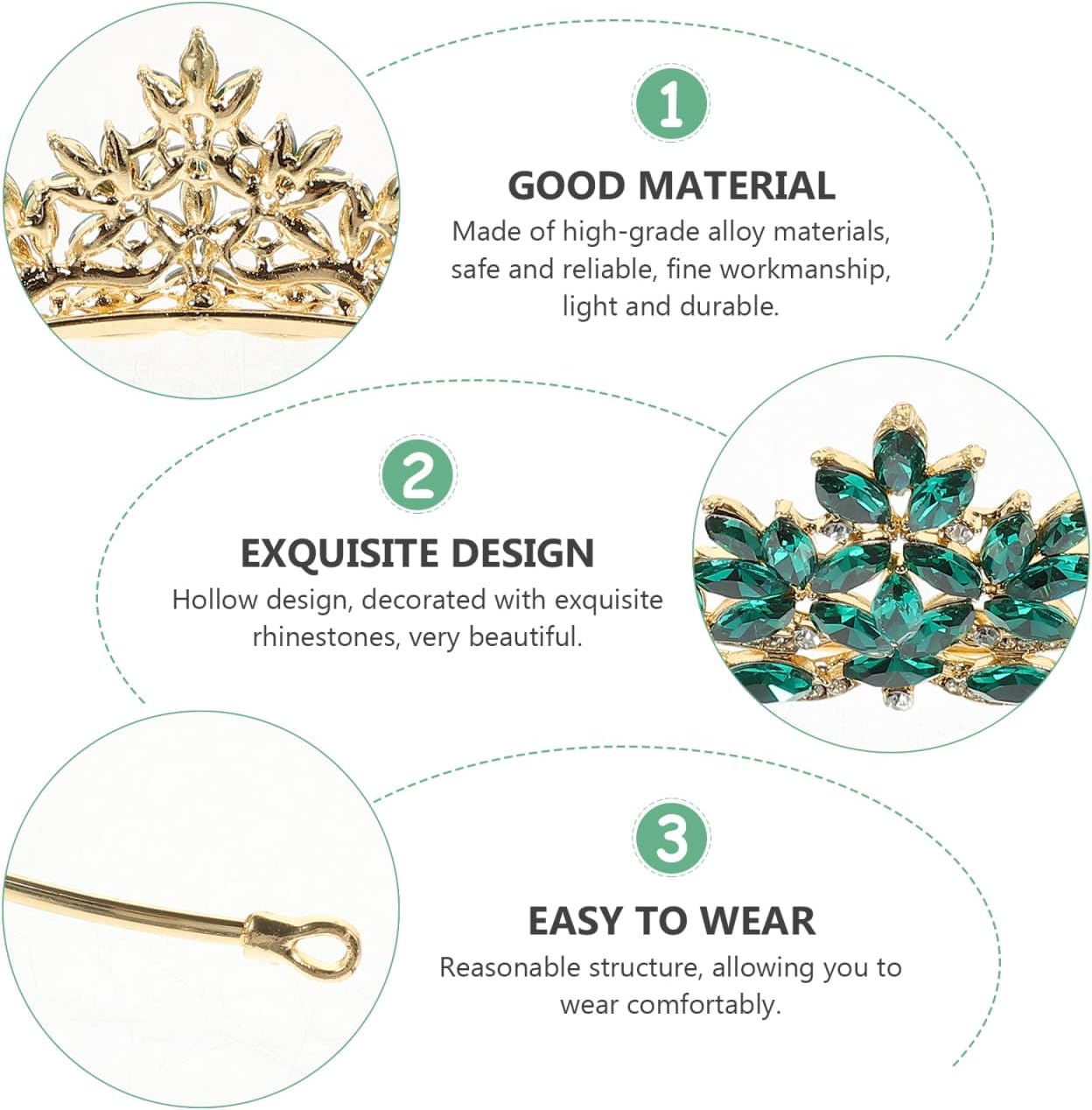 Didiseaon Leaves Crown Tiara Rhinestone Headband Hair Band Elegant Headdress for Women Bridal Girls Wedding Hair Accessories (Green) - Image 9