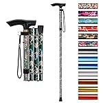supregear Folding Cane, 5-Level Adjustable Height Walking Stick Lightweight Collapsible Portable Travel Cane with Wrist Strap and T Handle for Elderly Disabled Men Women, Green Floral
