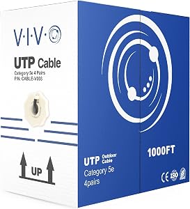 VIVO Waterproof 1,000ft Bulk Cat5e Wire, CCA Ethernet Cable, 24 AWG, UTP Pull Box, Outdoor Direct Burial, Black, CABLE-V003 | Waterproof, CCA Ethernet Cable, 24 AWG, UTP Pull Box, Outdoor Direct Burial