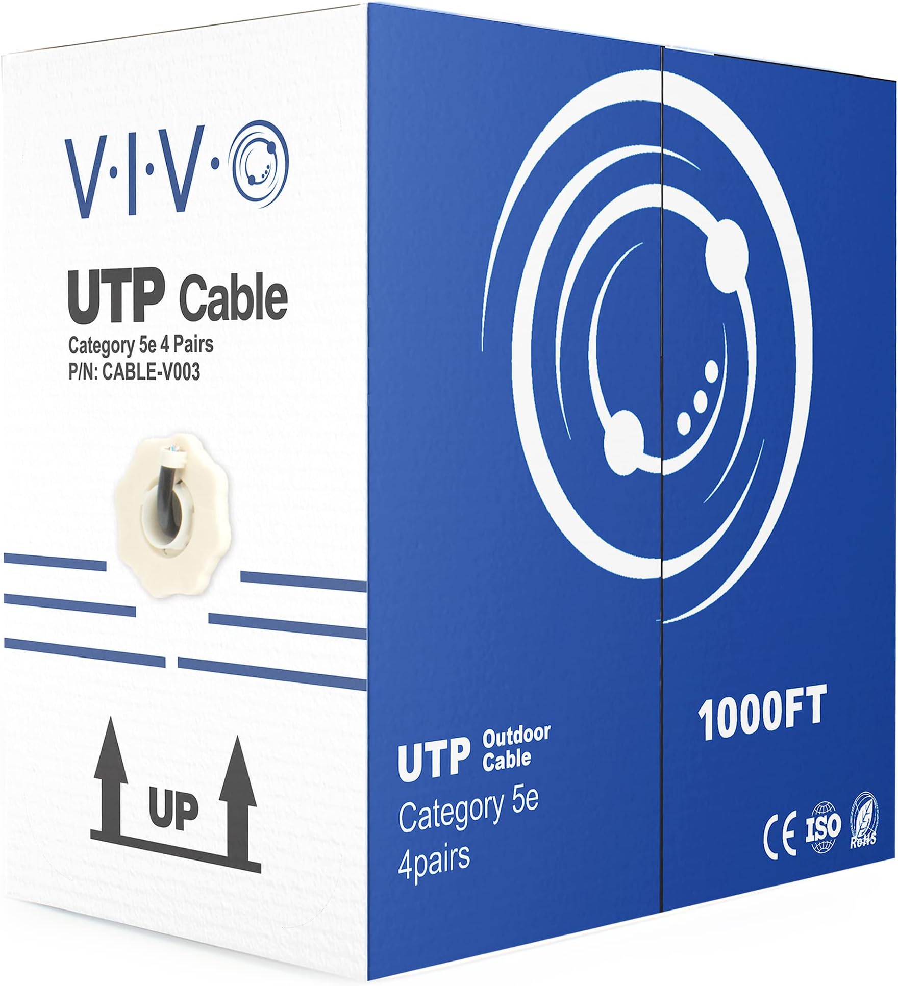 Waterproof 1,000ft Bulk Cat5e Wire, CCA Ethernet Cable, 24 AWG, UTP Pull Box, Outdoor Direct Burial, Black, CABLE-V003