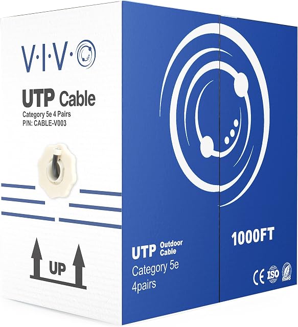 VIVO Waterproof 1,000ft Bulk Cat5e Wire, CCA Ethernet Cable, 24 AWG, UTP Pull Box, Outdoor Direct Burial, Black, CABLE-V003 | Waterproof, CCA Ethernet Cable, 24 AWG, UTP Pull Box, Outdoor Direct Burial
