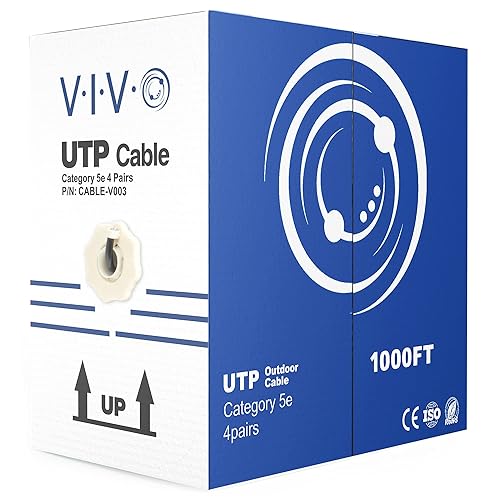 Vista 14 de VIVO Cable Ethernet CCA Cat5e a granel de 500 pies, caja de tracción UTP, cable Cat-5e, impermeable, exterior, cable de entierro directo-V011