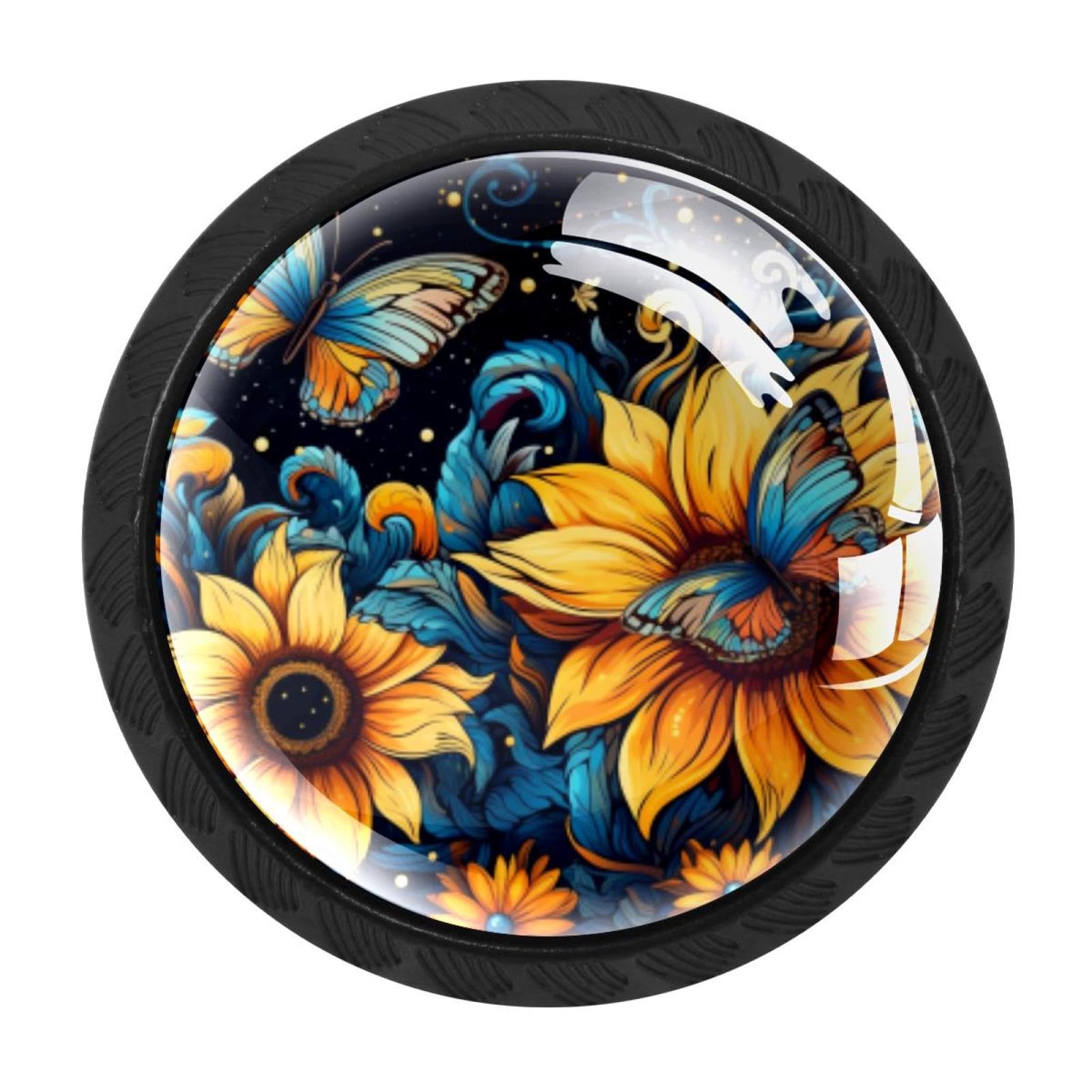 CHENZZZZ 4 Pack Cabinet Handles Black Starry Night Sunflower Butterfly Cabinet Knobs Draw