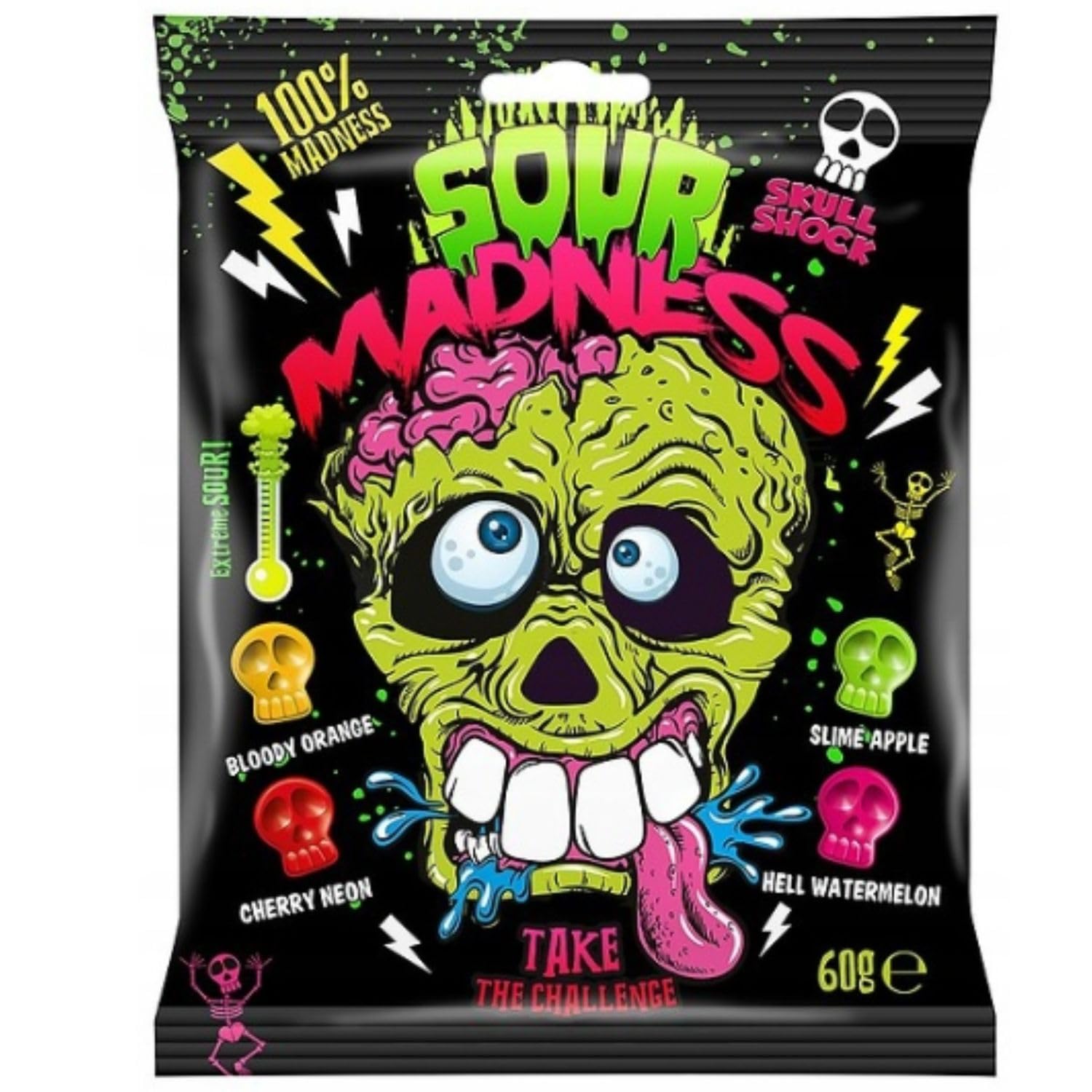 Sour Madness Skull Shape Candy Extreme Sour Take The Challenge 60g (Imported)