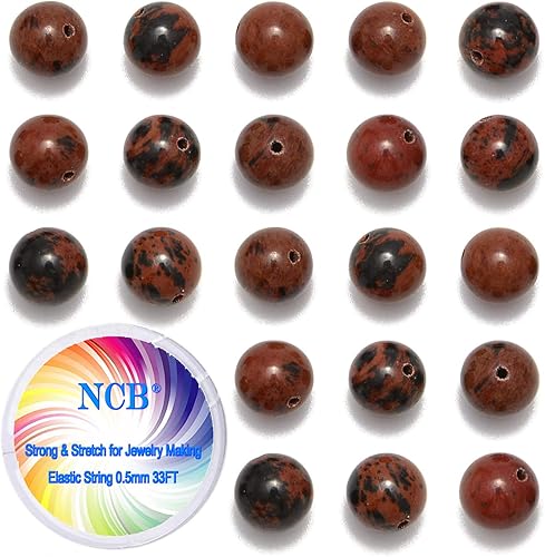 Miniatura 13 de NCB - 200 cuentas naturales, redondas y sueltas de lava volcánica negra natural de 0.32 pulgadas (8 mm), para joyería con espaciador y cordón