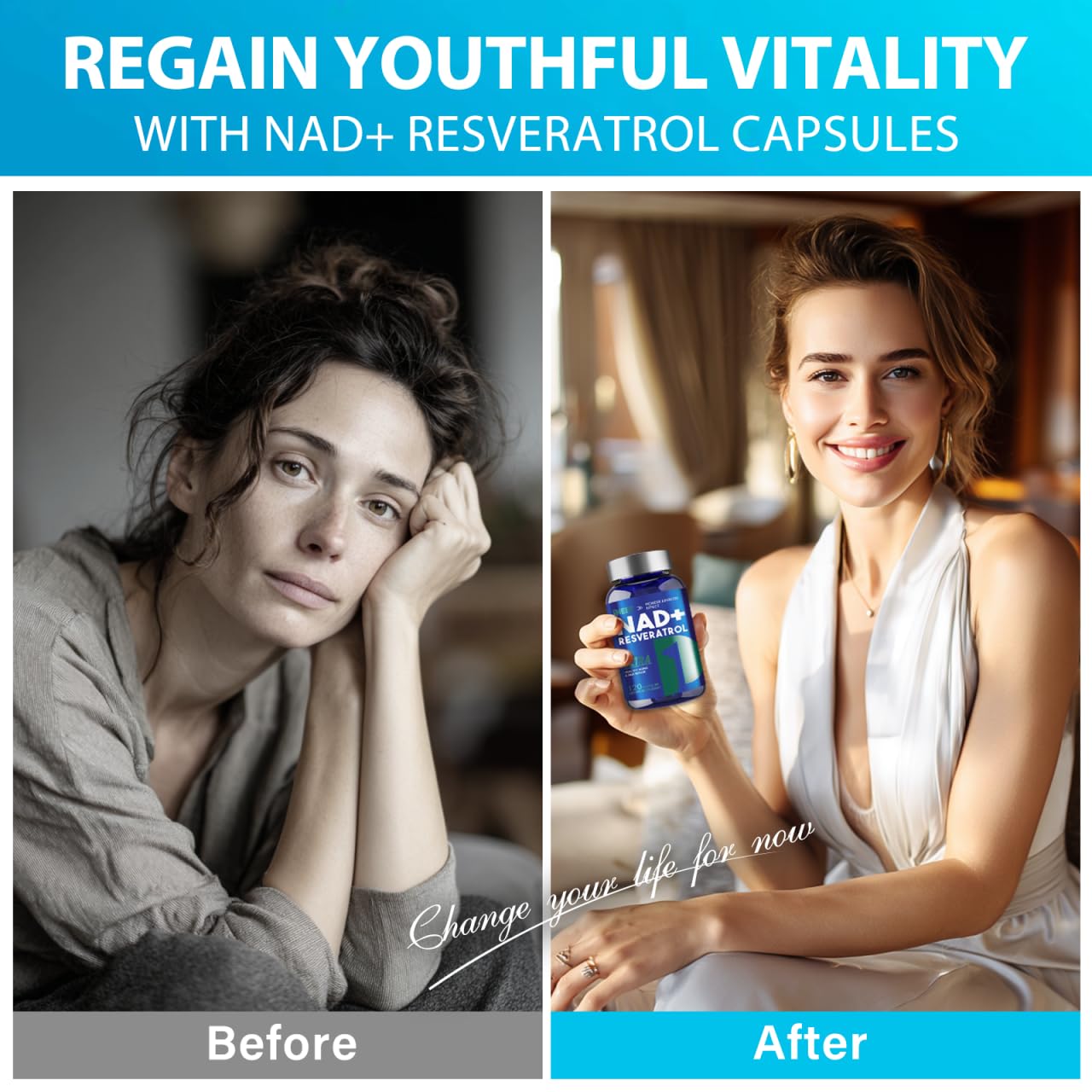 NAD+ Supplement 1500mg mit Resveratrol, 120 Kapseln, Zelluläre Energie & Stoffwechselunterstützung, NMN Alternative für Männer & Frauen