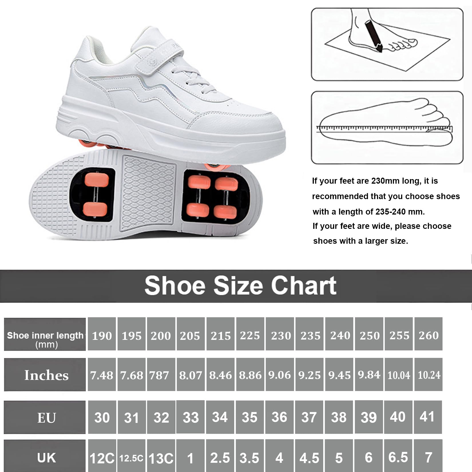 Chaussures à roulettes pour garçons et Filles 2 en 1 Basket a Roulette Chaussures Qui se transforment en Roller avec 4 Roues pour Adolescents et Adultes