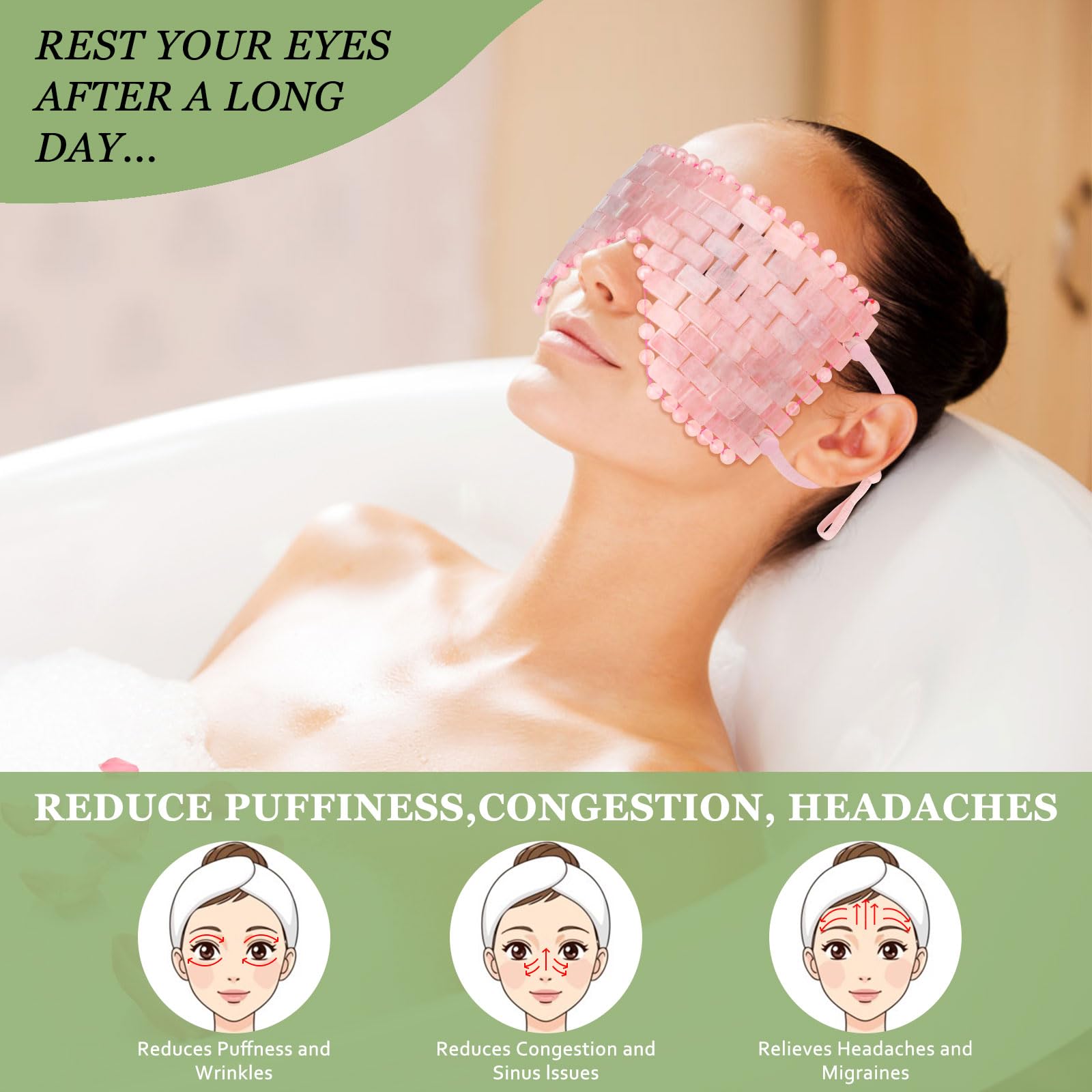 Lot de 2 masques pour les yeux en jade naturel et quartz rose – Apaisant et relaxant pour soulager les poches et les migraines avec thérapie rafraîchissante et chaude