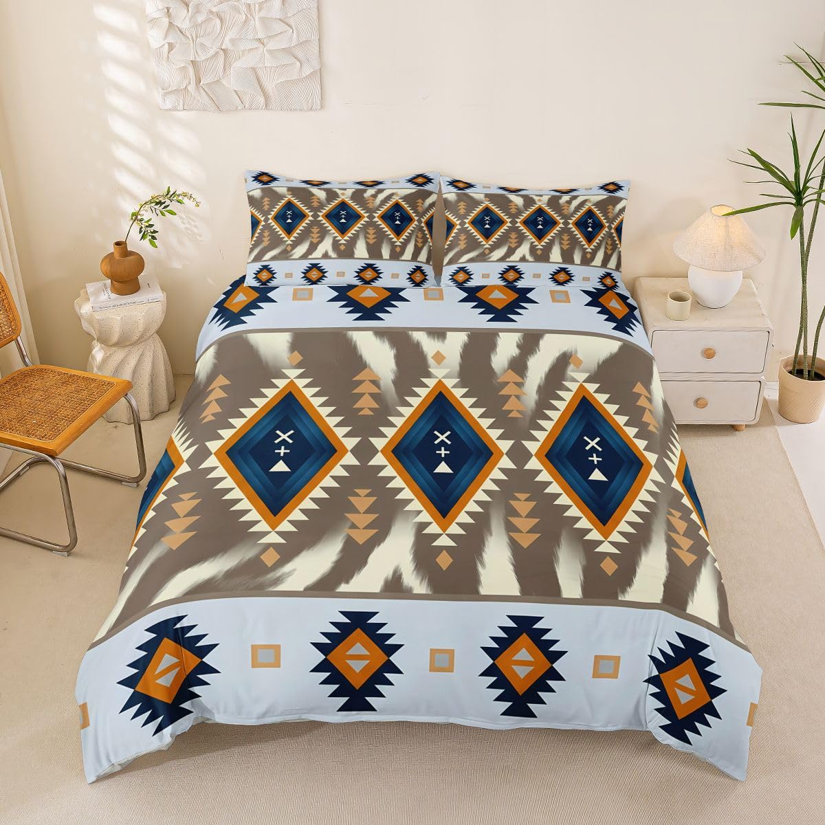 Loussiesd Rustic Southwestern Duvet Cover Set Super King Size Stitched Western Duvet Cover for Boys Girls Cow Fur Print Bedding Set 3Pcs Room Decor โ image 1