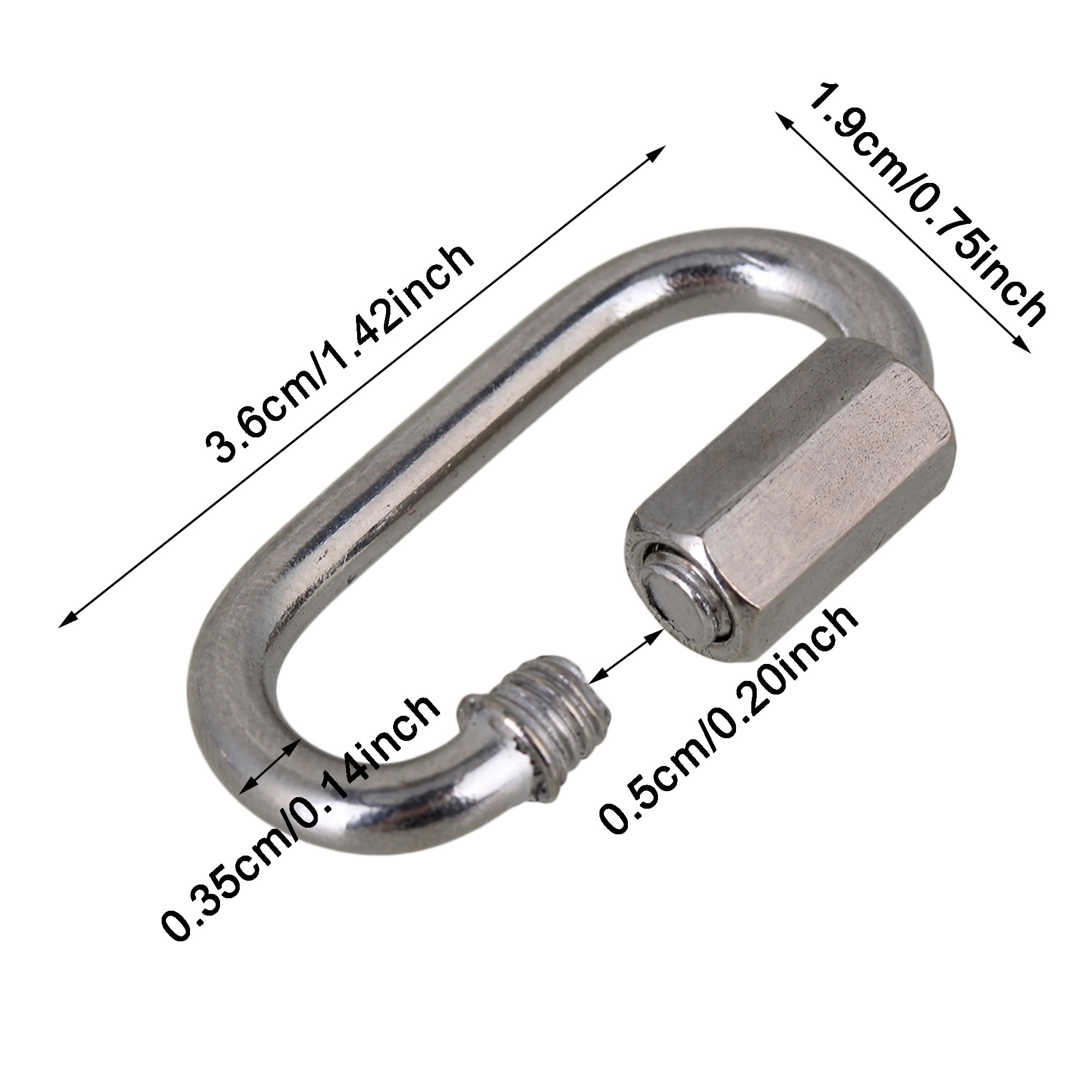 Gancio di bloccaggio a vite in acciaio inox M3.5, attacco a catena a maglie veloci, moschettone, anello di bloccaggio, gancio argentato con dado filettato, confezione da 50