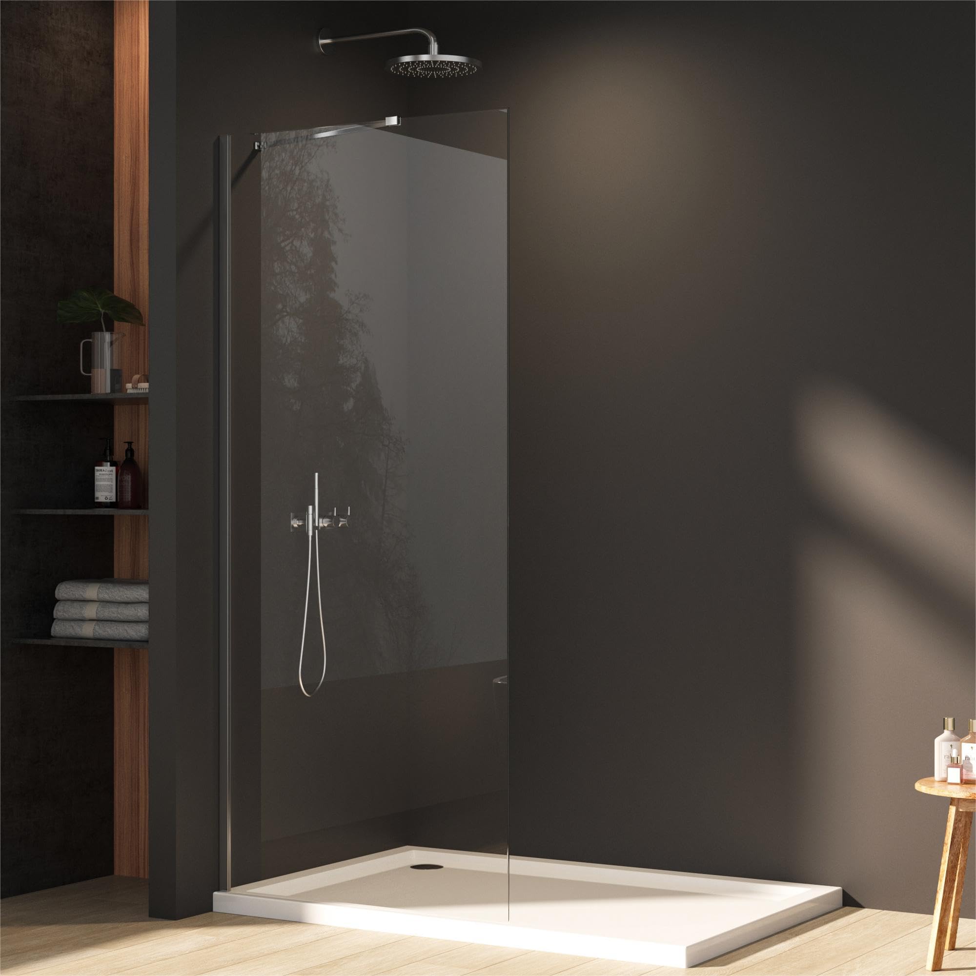Walk in Duschkabine Seitenwand 75x195cm Walk-in fester Segment Duschwand Duschabtrennung Sicherheitsglas, Begehbare mit 6mm Nano ESG Glas, Duschtrennwand Höhe 195cm