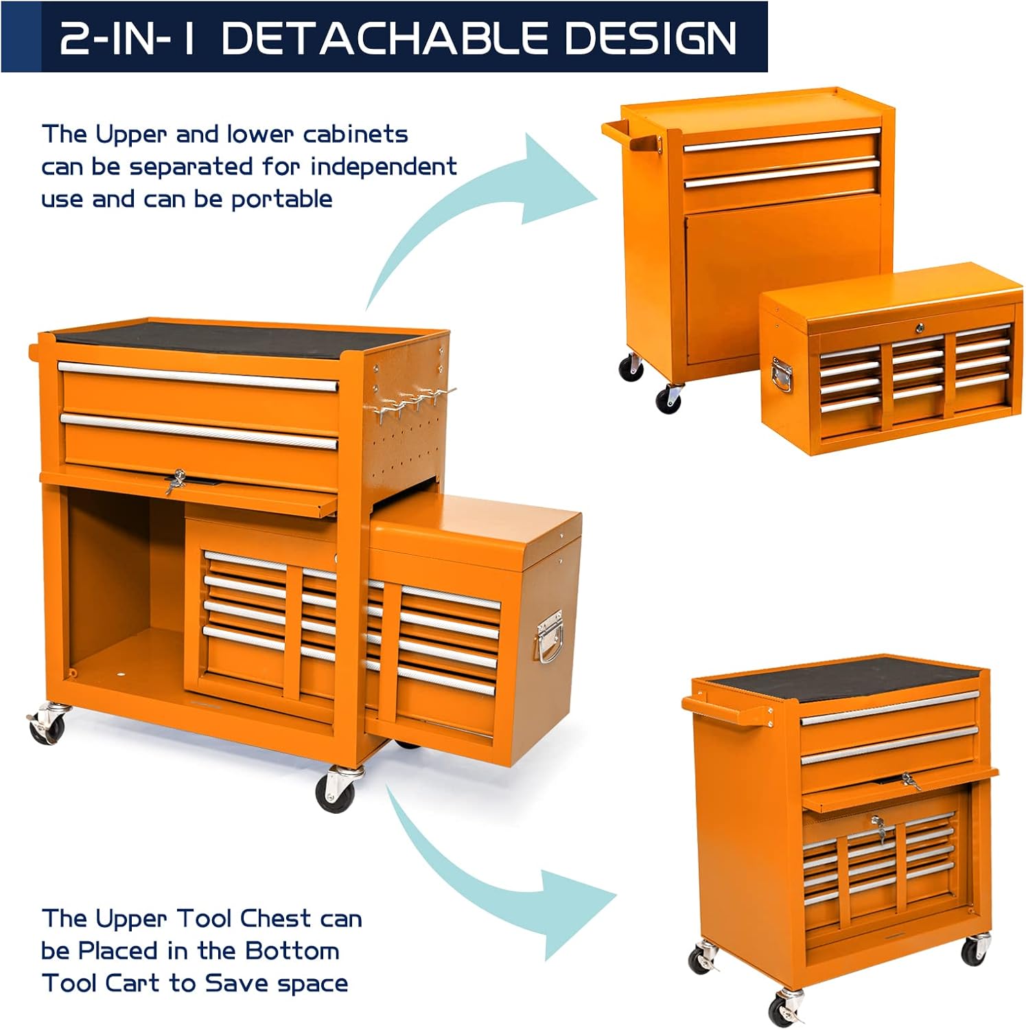 Buy 8Drawers Rolling Tool Chest Tool Box with Wheels, 2in1