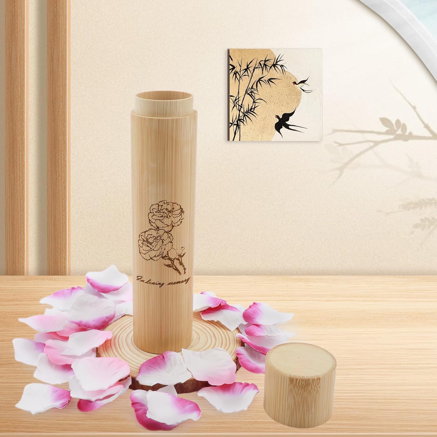 Set of 4 Biodegradable Bamboo Scattering Urn for Human Ashes, Eco-Friendly 9''x2'' Small Urn for Adult, male,female,Pet, Cat, Dog Cremation Ashes - Ocean Sunset