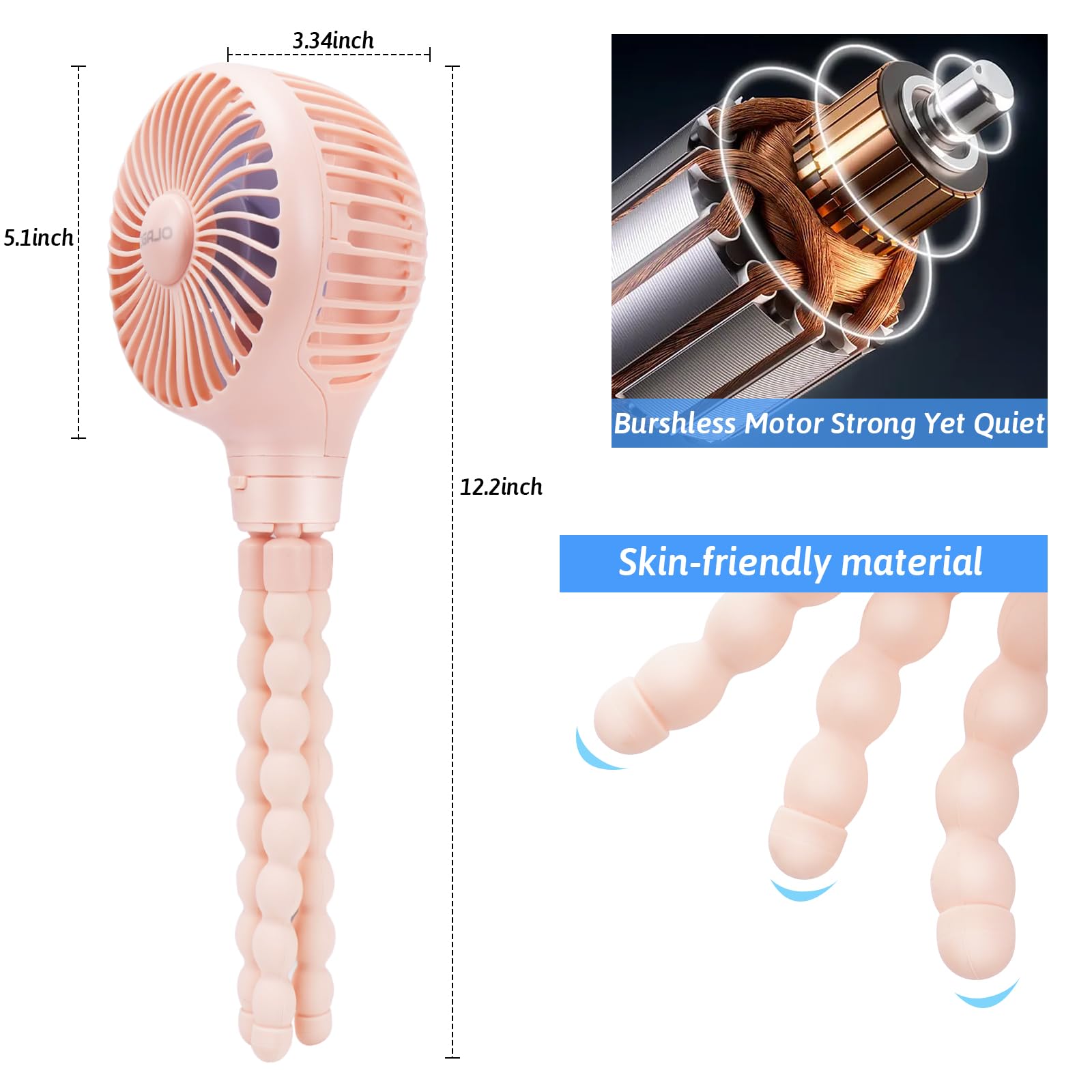 Ventilateur oscillant pour poussette portable et personnel - Mini siège de voiture portable - Batterie USB - Rechargeable - Pour bureau, extérieur, siège de voiture, berceau, vélo, tapis de course,