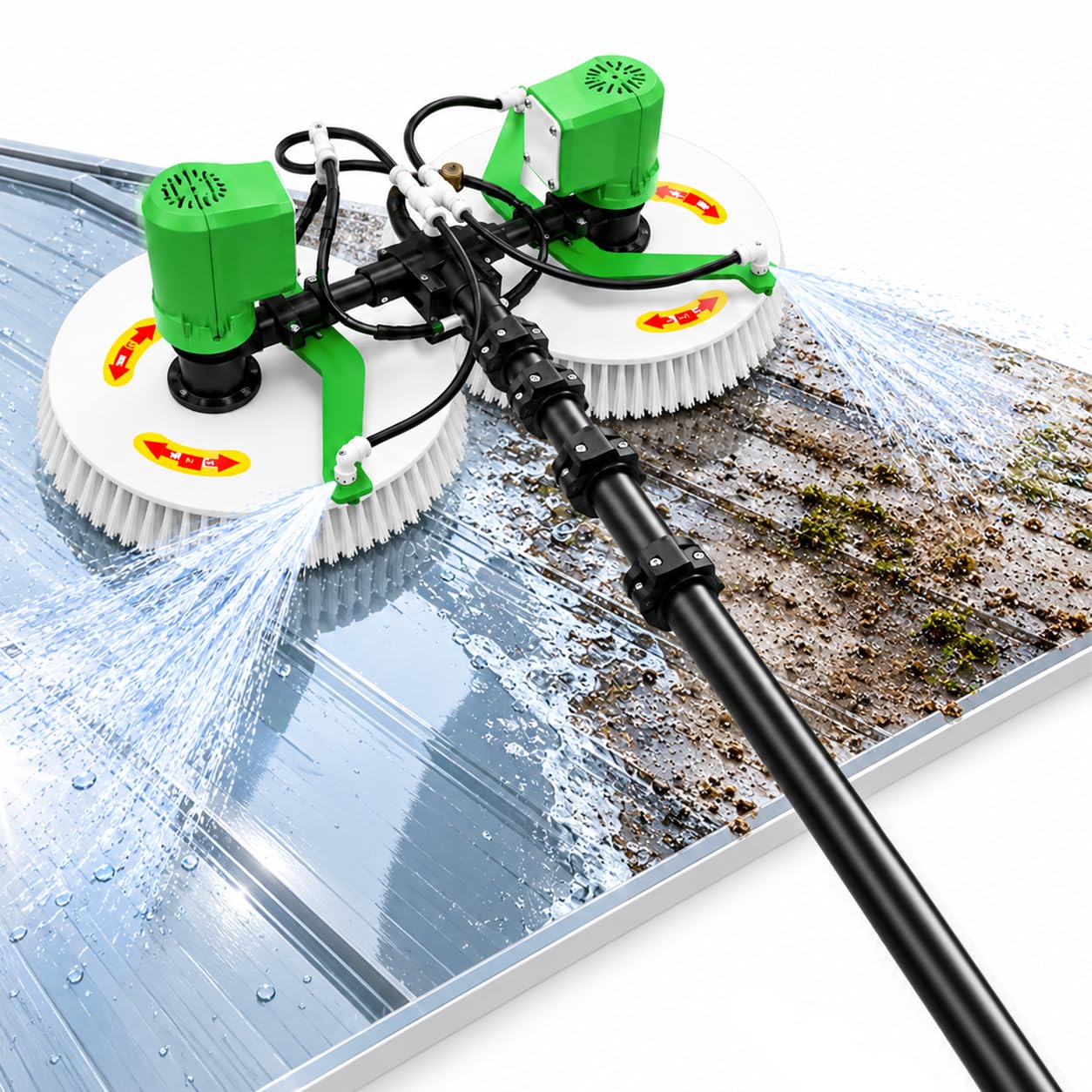 Solarpanel-Reinigungsbürste Mit Doppel-Rotationsköpfen Und Langstange Cordless-7.5M