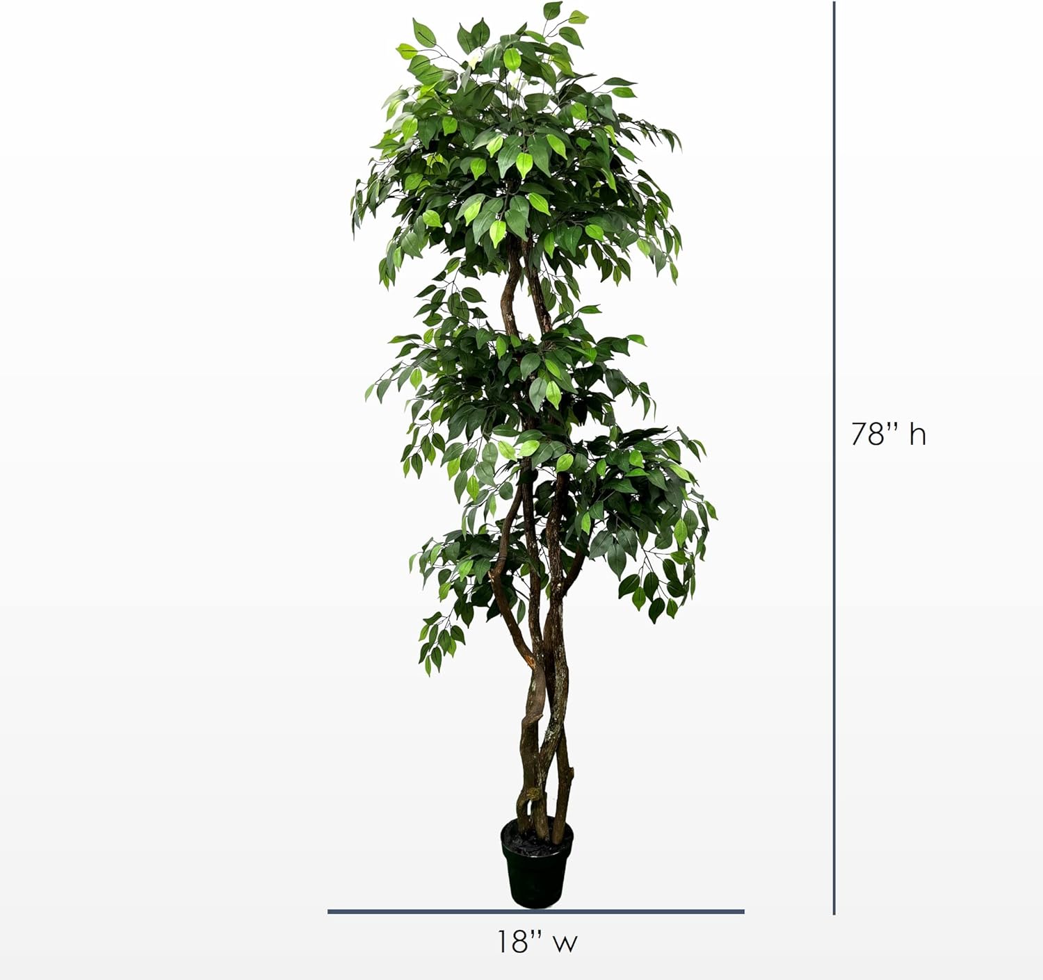 Cypress & Alabaster Handmade 6.5ft 3-Tier Ficus Artificial Tree with Ethically Sourced Real Wood Trunks, Hypoallergenic, 6.5-Foot, Green