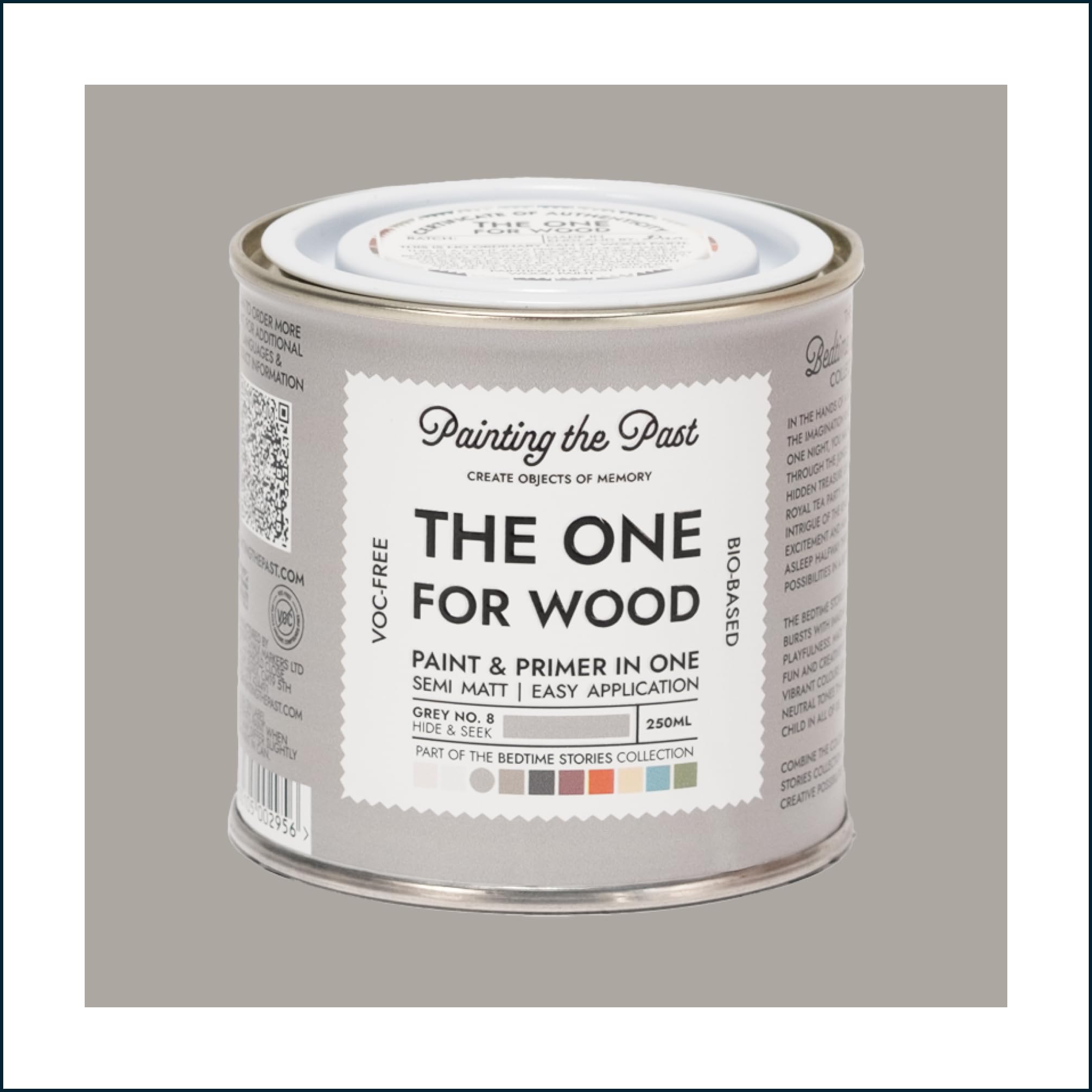 The One for Wood Paint & Primer 250ml Grey No. 8 Hide & Seek | Semi Matt Finish, Bio-Based & VOC-Free Formula for Wooden Furniture & Surfaces | Durable & Easy Indoor Home Decorating
