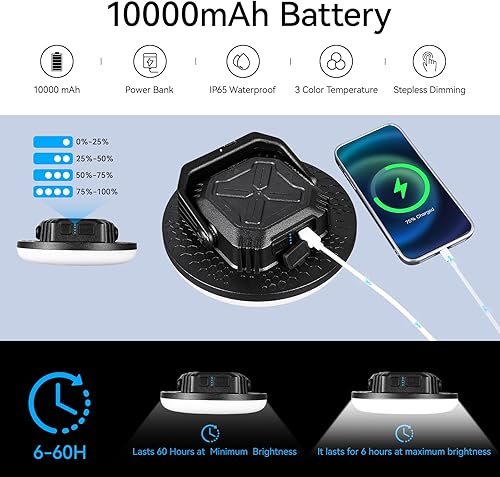 Miniatura 2 de VAVOFO Linterna LED de camping de 42 W recargable, 180 LED con 3 modos de iluminación, 4000 lm, luz portátil de tienda de campaña de 10,000 mAh con