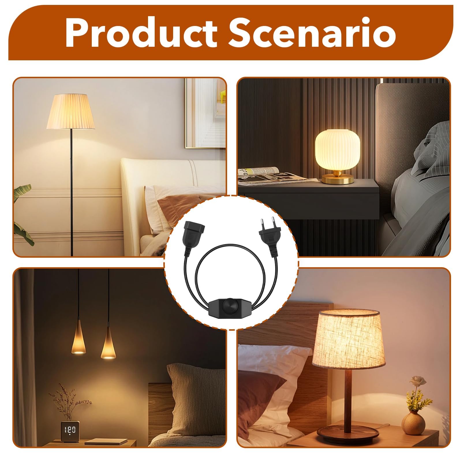 Regulador LED con Interruptor Rotativo, Cable 1M Negro 220-250V 100W Máx, Dimmer Silencioso con Enchufe Europeo para Lámparas y Bombillas LED Regulables, Extensión de Cable Ajustable