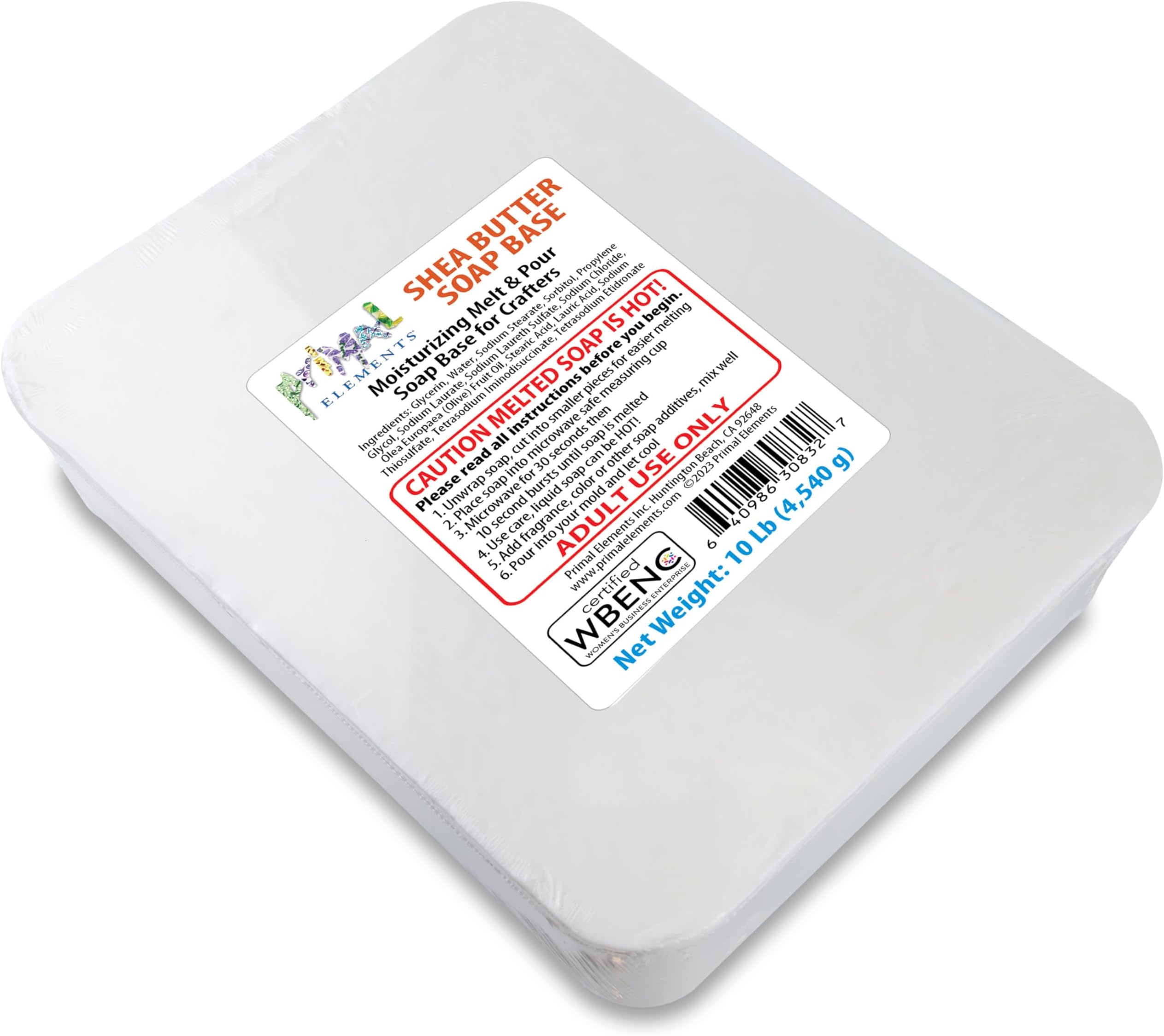 Primal Elements Shea Butter Soap Base - Moisturizing Melt and Pour Glycerin Soap Base for Crafting and Soap Making, Easy to Cut - 10 Pound